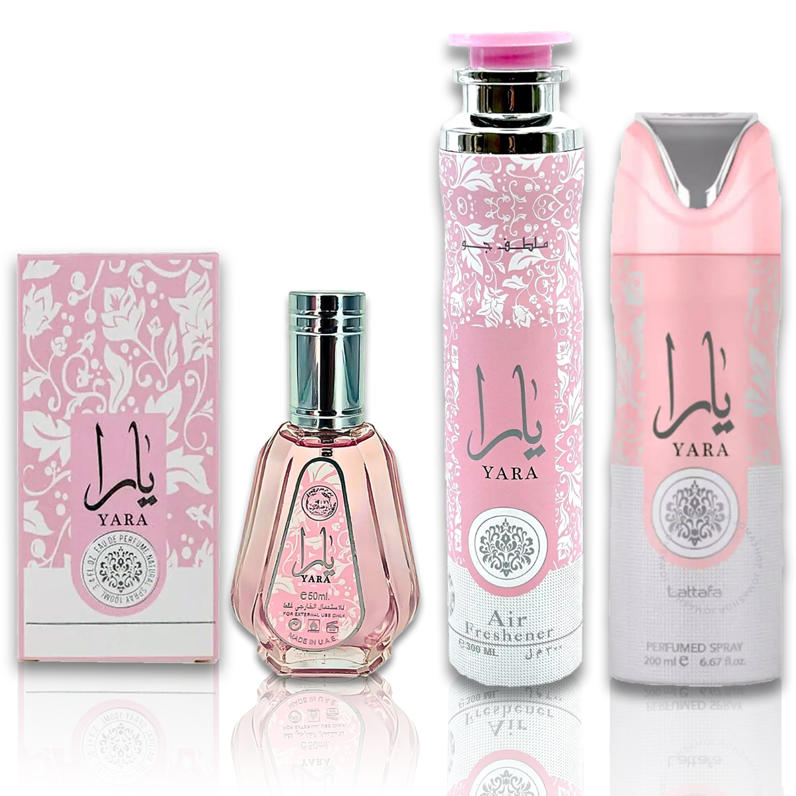 Lattafa Yara Perfume 1.7 oz EDP + Yara Deodorant 6.67 oz + Yara Air Freshener