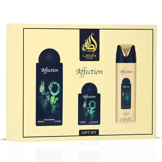 Lattafa Pride Affection 3-Piece Gift Set for Women (3.0 oz EDP + 0.67oz Mini EDP + 6.76ozDeodorant Spray)