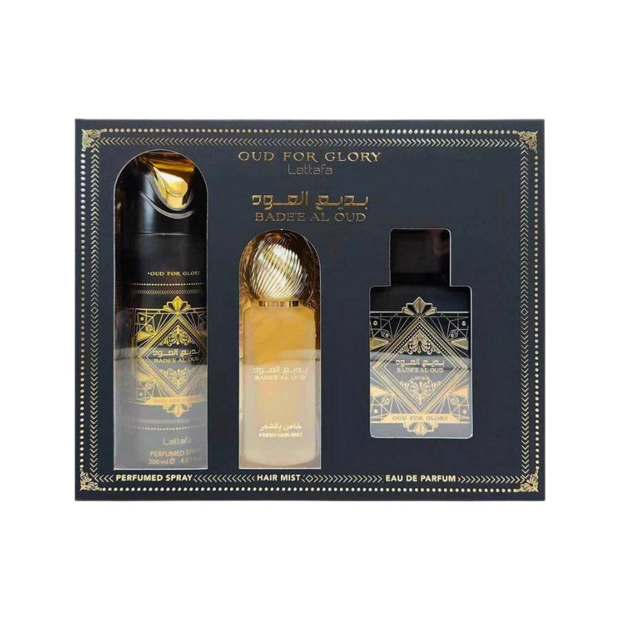 Badee Al Oud for Glory By Lattafa 3PC Gift Set