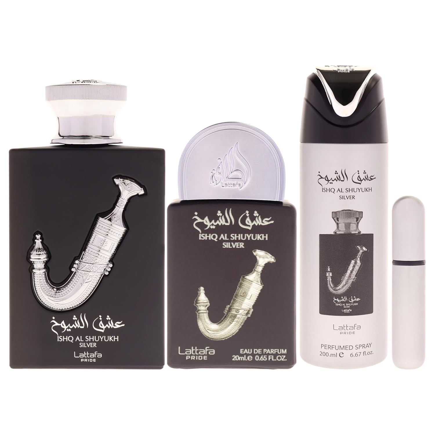 Lattafa Pride Ishq Al Shuyukh Silver 3 Piece Gift Set