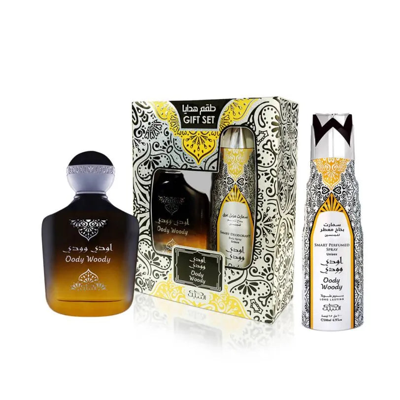 Nabeel Gift Set Oody Woody 1ct – Luxury 3-Piece Collection with Perfume, Body Spray & Air Freshener